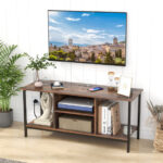 Rustic TV Stand with Storage, Power Outlets, and Shelves