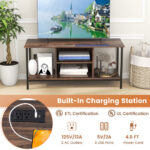 Rustic TV Stand with Storage, Power Outlets, and Shelves