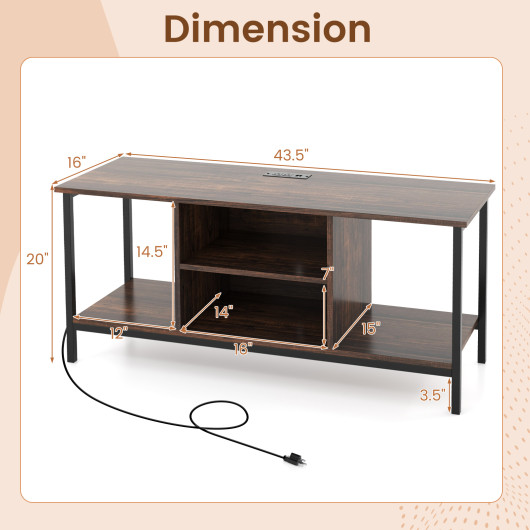Rustic TV Stand with Storage, Power Outlets, and Shelves - Image 5