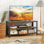 Industrial TV Stand with Power Outlets and USB Ports Rustic Brown 8 Industrial TV Stand with Power Outlets and USB Ports Rustic Brown