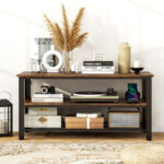 Industrial TV Stand with Power Outlets and USB Ports Rustic Brown 9 Industrial TV Stand with Power Outlets and USB Ports Rustic Brown