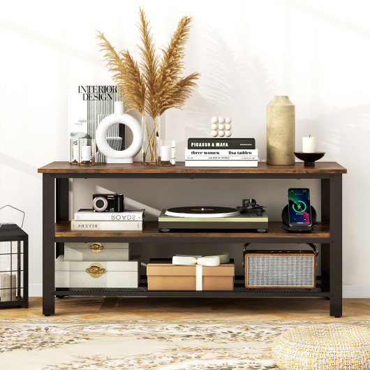 Industrial TV Stand with Power Outlets and USB Ports Rustic Brown 2 Industrial TV Stand with Power Outlets and USB Ports Rustic Brown - Image 2