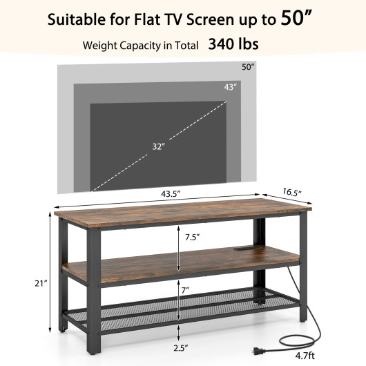 Industrial TV Stand with Power Outlets and USB Ports Rustic Brown 4 Industrial TV Stand with Power Outlets and USB Ports Rustic Brown - Image 4