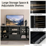 Modern TV Stand with Glass Doors, Drawer, and Adjustable Shelves