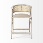 Tabitha 26.75" Seat Height Beige Fabric/Rattan Seat Blonde Wood Frame Counter Stool