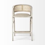 Tabitha 30.75" Seat Height Beige Fabric/Rattan Seat Blonde Wood Frame Bar Stool
