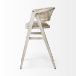 Tabitha 30.75" Seat Height Beige Fabric/Rattan Seat Blonde Wood Frame Bar Stool