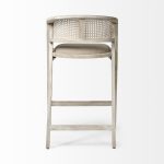 Tabitha 30.75" Seat Height Beige Fabric/Rattan Seat Blonde Wood Frame Bar Stool