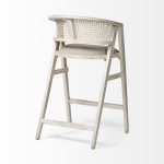 Tabitha 30.75" Seat Height Beige Fabric/Rattan Seat Blonde Wood Frame Bar Stool