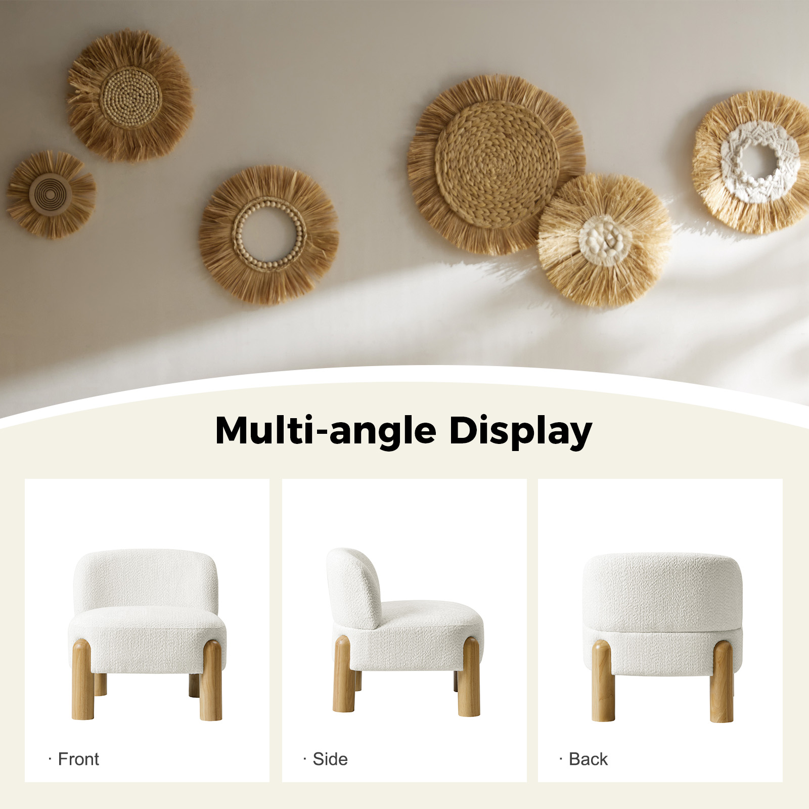 Tabitha Ivory Chenille Modern Rubberwood Lounge Chair 5 Tabitha Ivory Chenille Modern Rubberwood Lounge Chair - Image 5