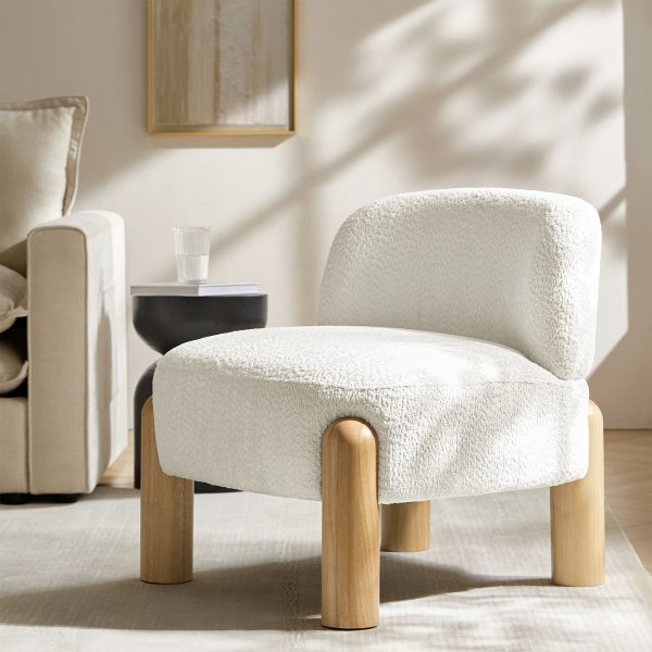 Tabitha Ivory Chenille Modern Rubberwood Lounge Chair