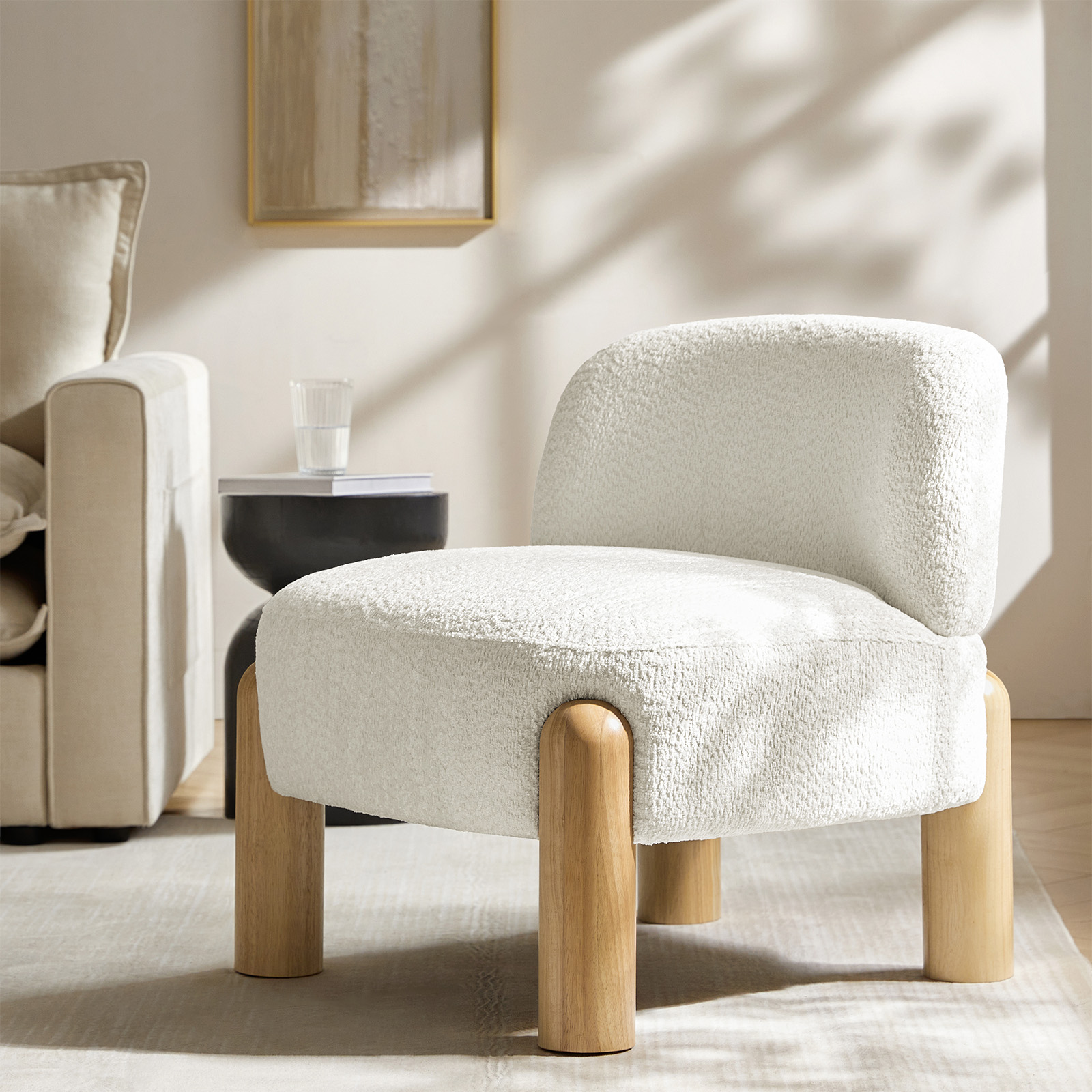 Tabitha Ivory Chenille Modern Rubberwood Lounge Chair 1 Tabitha Ivory Chenille Modern Rubberwood Lounge Chair
