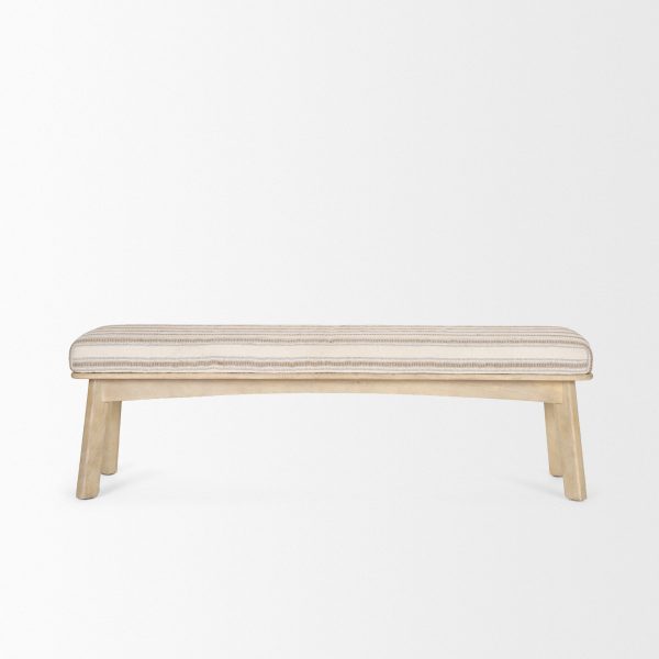 Taimo White Washed Light Brown Wood w Striped Fabric Seat Bench 3
