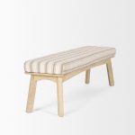 Taimo White Washed Light Brown Wood w/ Striped Fabric Seat Bench