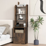 Tall Side Table with 5 Shelves, Cabinet, and Charging Station
