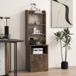 Tall Side Table with 5 Shelves, Cabinet, and Charging Station