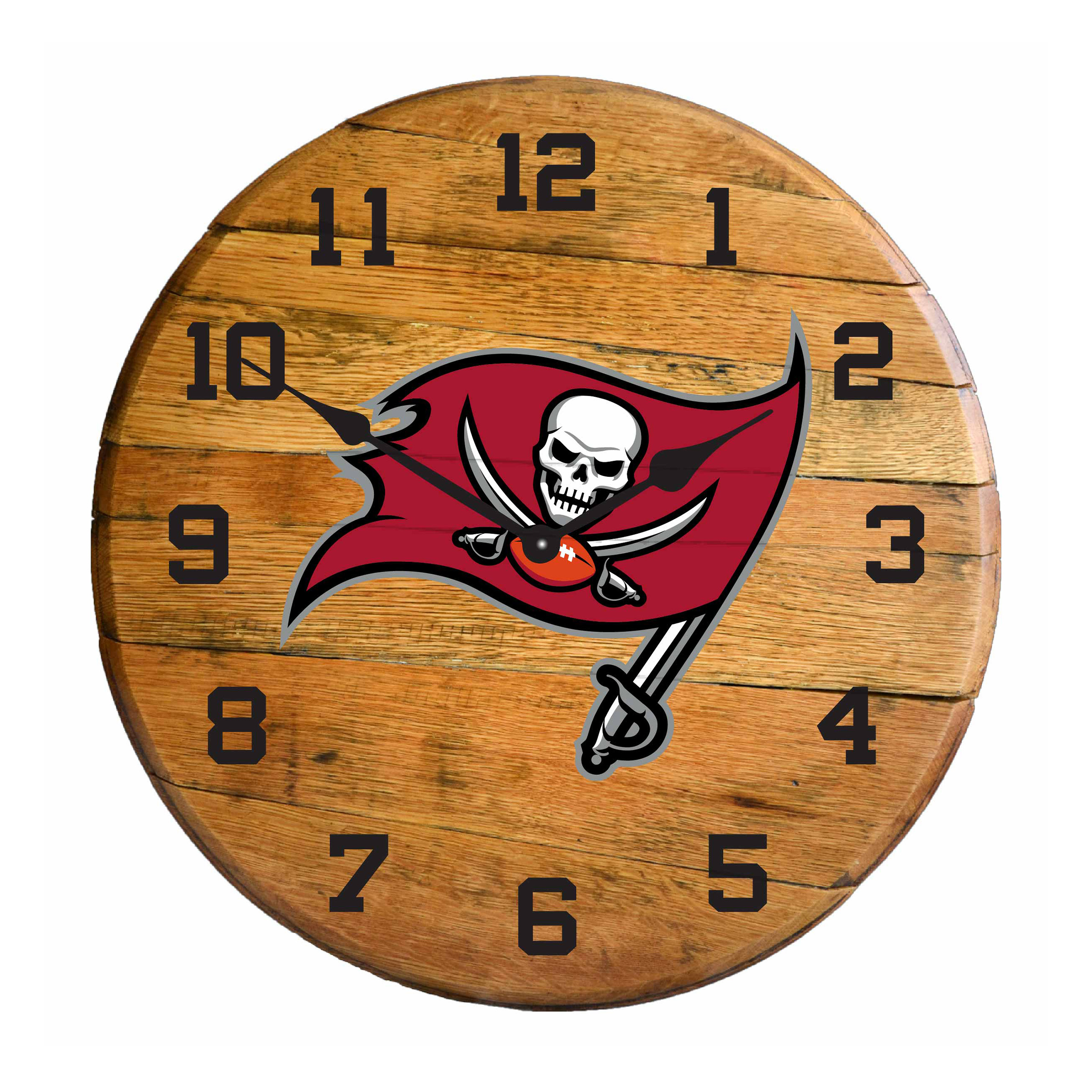 Tampa Bay Buccaneers Oak Barrel Clock NFL Licensed Made in USA 2 Tampa Bay Buccaneers Oak Barrel Clock NFL Licensed Made in USA - Image 2