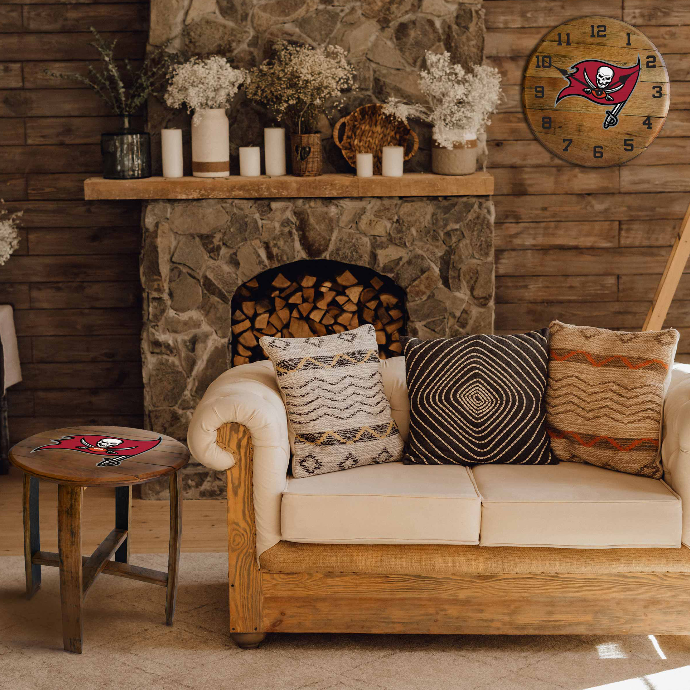 Tampa Bay Buccaneers Oak Barrel Clock NFL Licensed Made in USA 3 Tampa Bay Buccaneers Oak Barrel Clock NFL Licensed Made in USA - Image 3