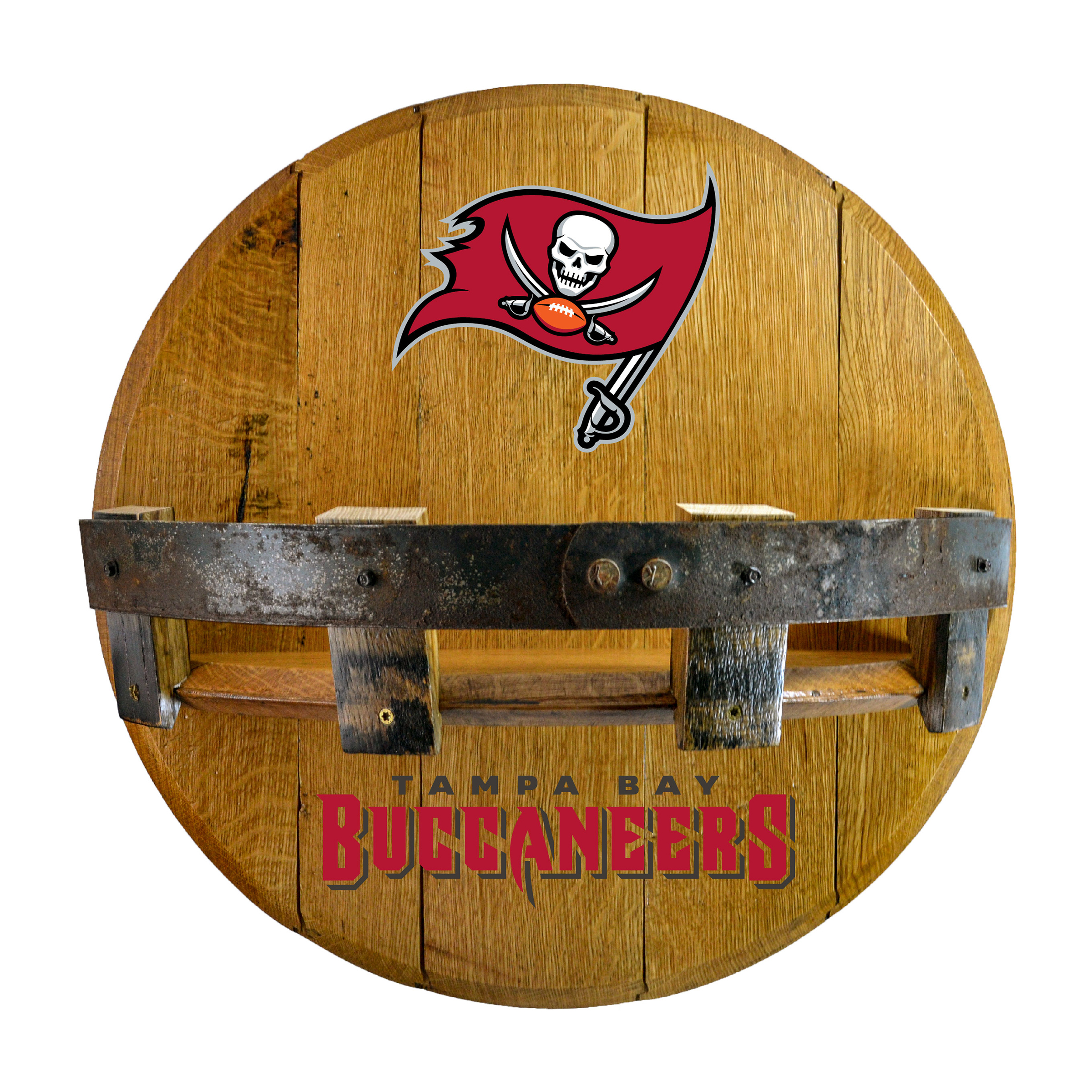 Tampa Bay Buccaneers Oak Whiskey Barrel Bar Shelf 3 Tampa Bay Buccaneers Oak Whiskey Barrel Bar Shelf - Image 3