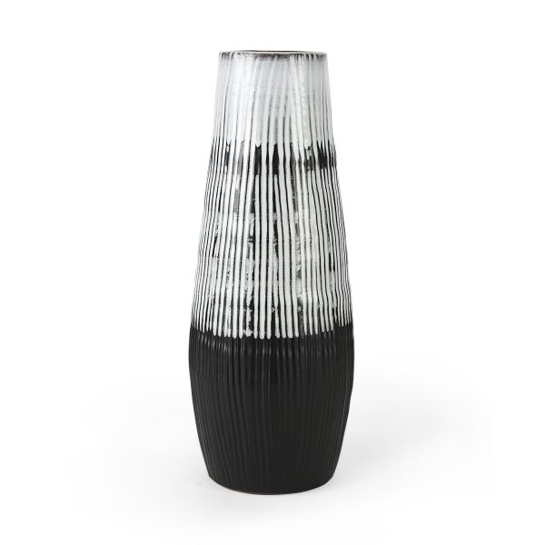 Tanami I Tall Dark BrownWhite Ceramic Vase
