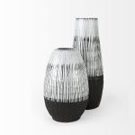 Tanami II Short Dark Brown/White Glazed Ceramic Vase