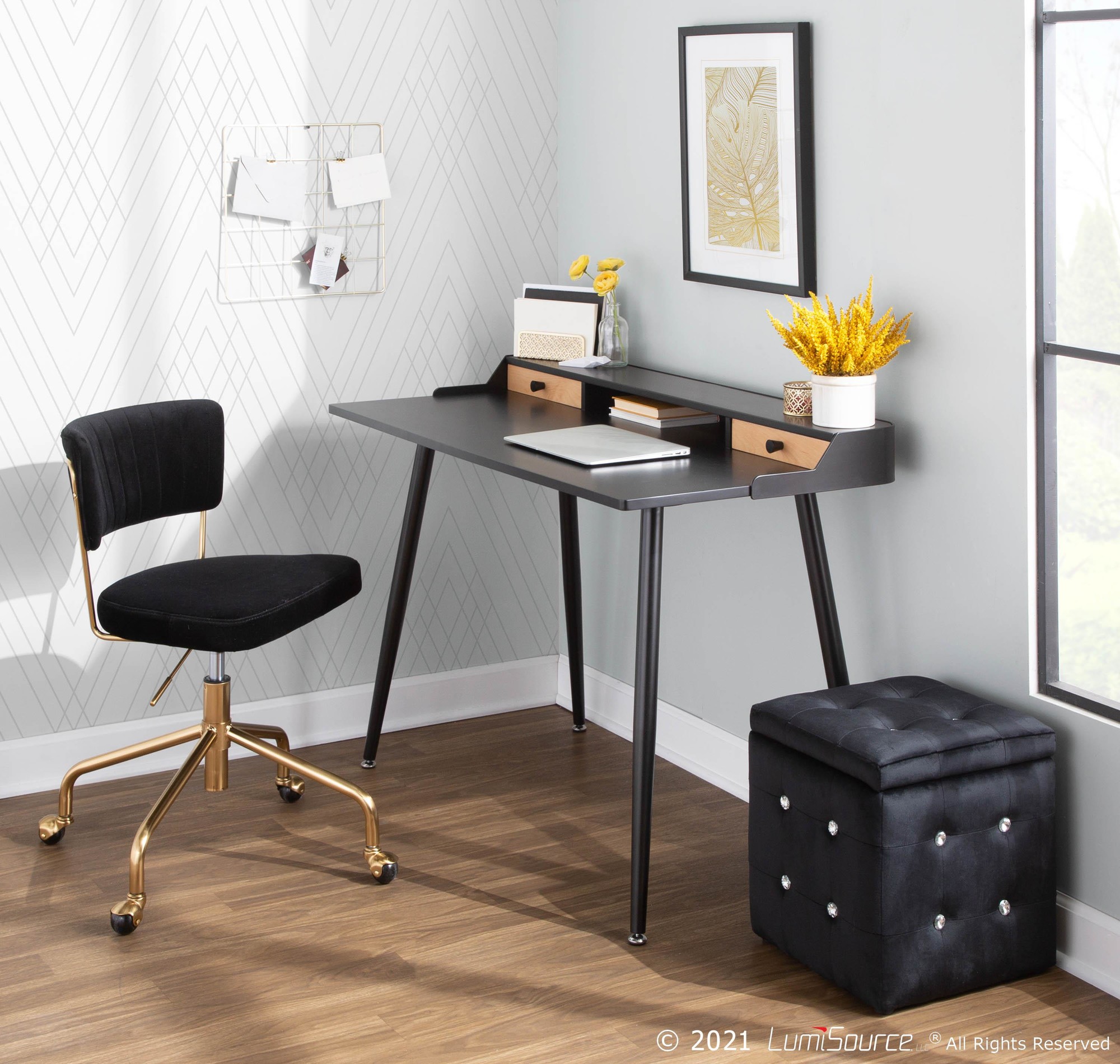 Tania Black Velvet Gold Contemporary Swivel Task Chair 2 Tania Black Velvet Gold Contemporary Swivel Task Chair - Image 2