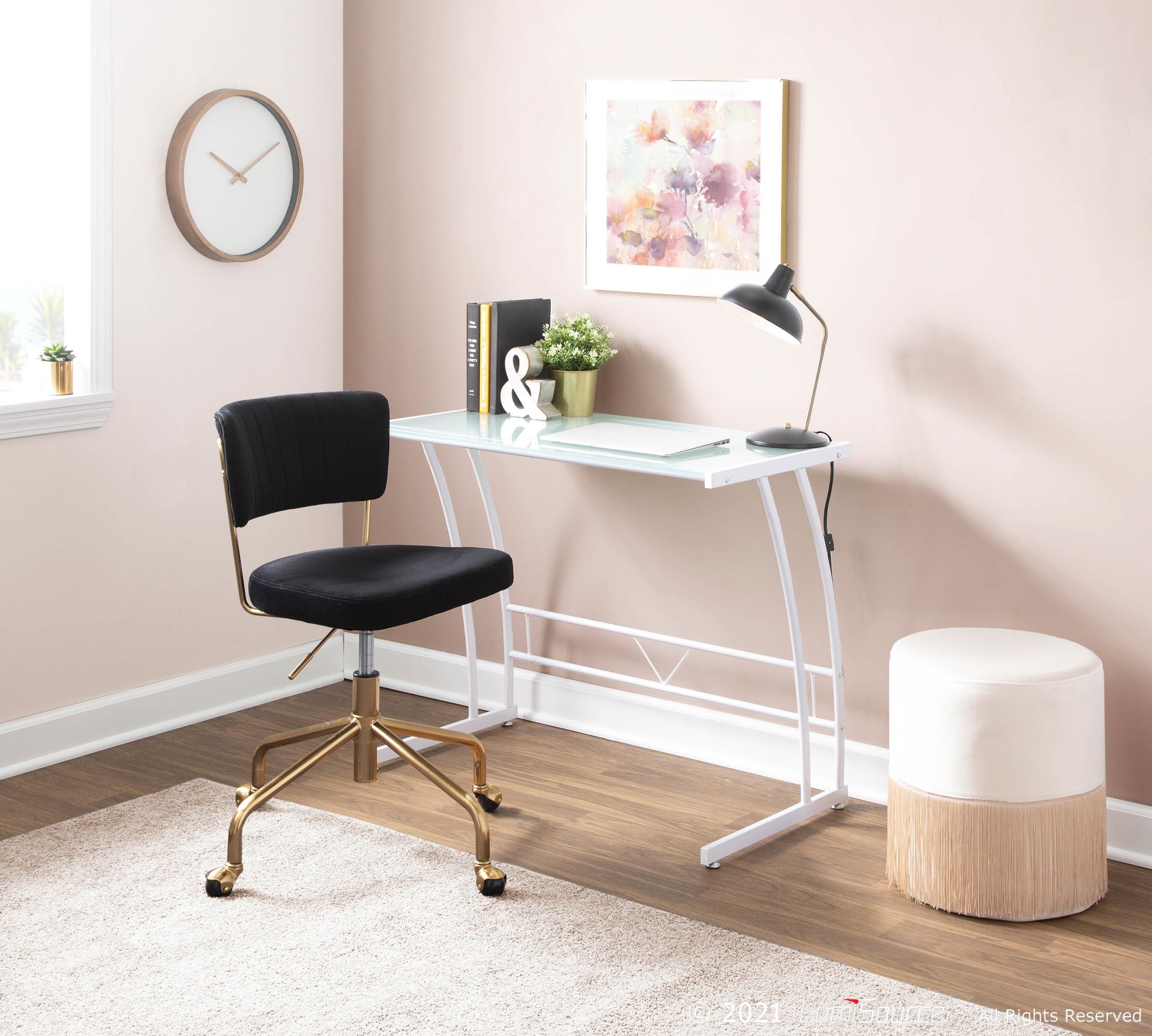 Tania Black Velvet Gold Contemporary Swivel Task Chair 3 Tania Black Velvet Gold Contemporary Swivel Task Chair - Image 3