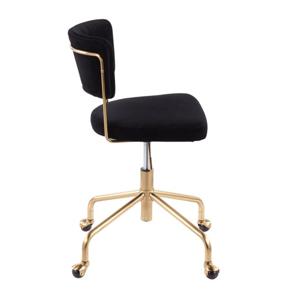 Tania Black Velvet Gold Contemporary Swivel Task Chair 4
