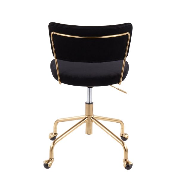 Tania Black Velvet Gold Contemporary Swivel Task Chair 6