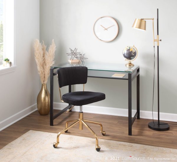 Tania Black Velvet Gold Contemporary Swivel Task Chair