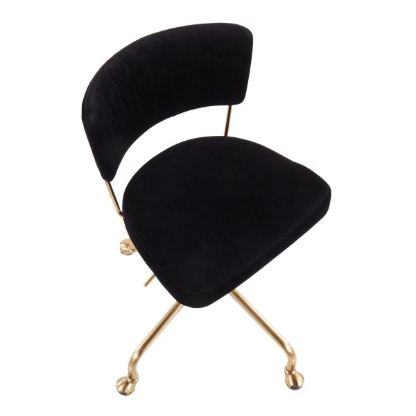 Tania Black Velvet Gold Contemporary Swivel Task Chair 8