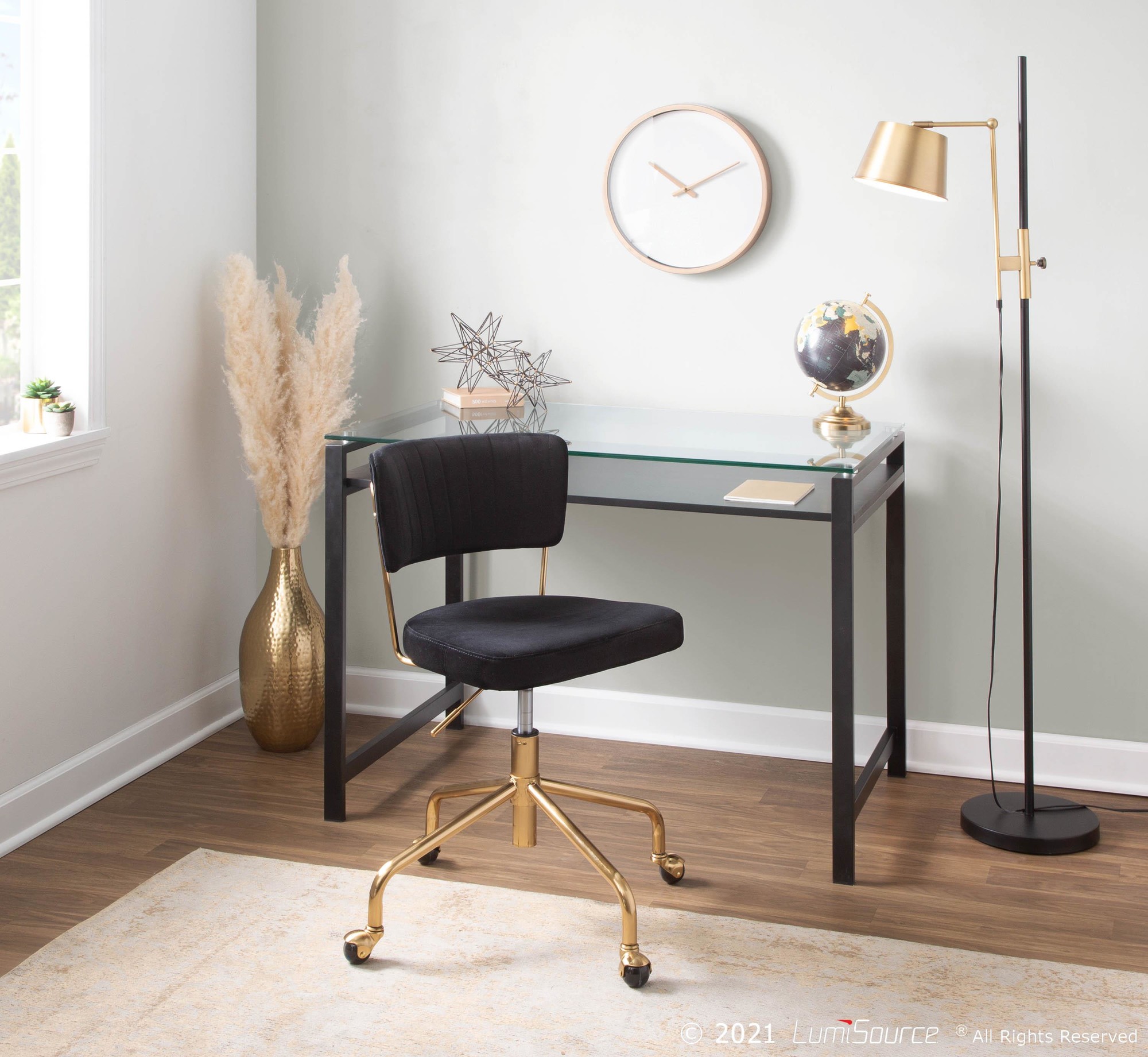 Tania Black Velvet Gold Contemporary Swivel Task Chair 1 Tania Black Velvet Gold Contemporary Swivel Task Chair