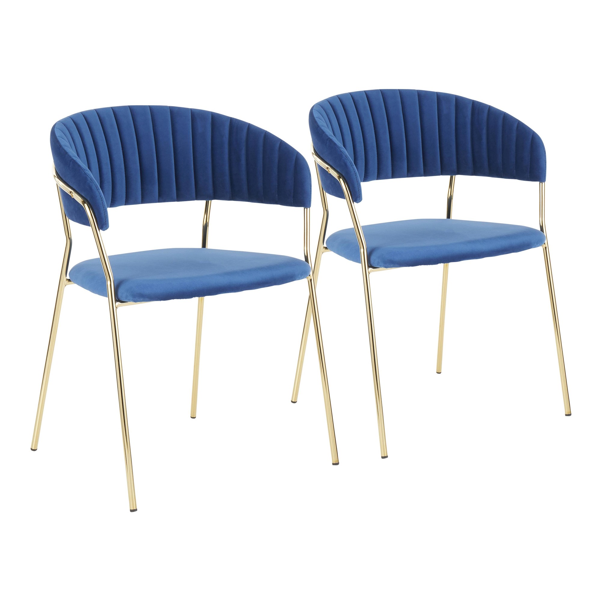 Tania Glam Blue Velvet Gold Chair Pair (Set of 2) 2 Tania Glam Blue Velvet Gold Chair Pair (Set of 2) - Image 2