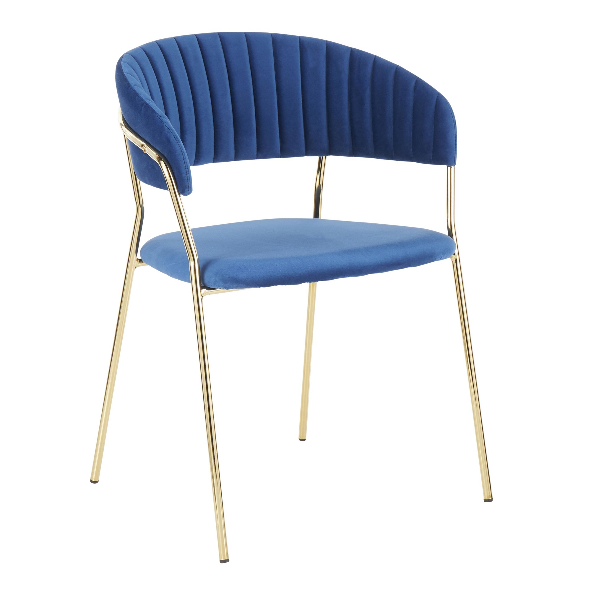 Tania Glam Blue Velvet Gold Chair Pair (Set of 2) 3 Tania Glam Blue Velvet Gold Chair Pair (Set of 2) - Image 3