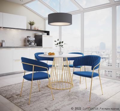 Tania Glam Blue Velvet Gold Chair Pair (Set of 2)