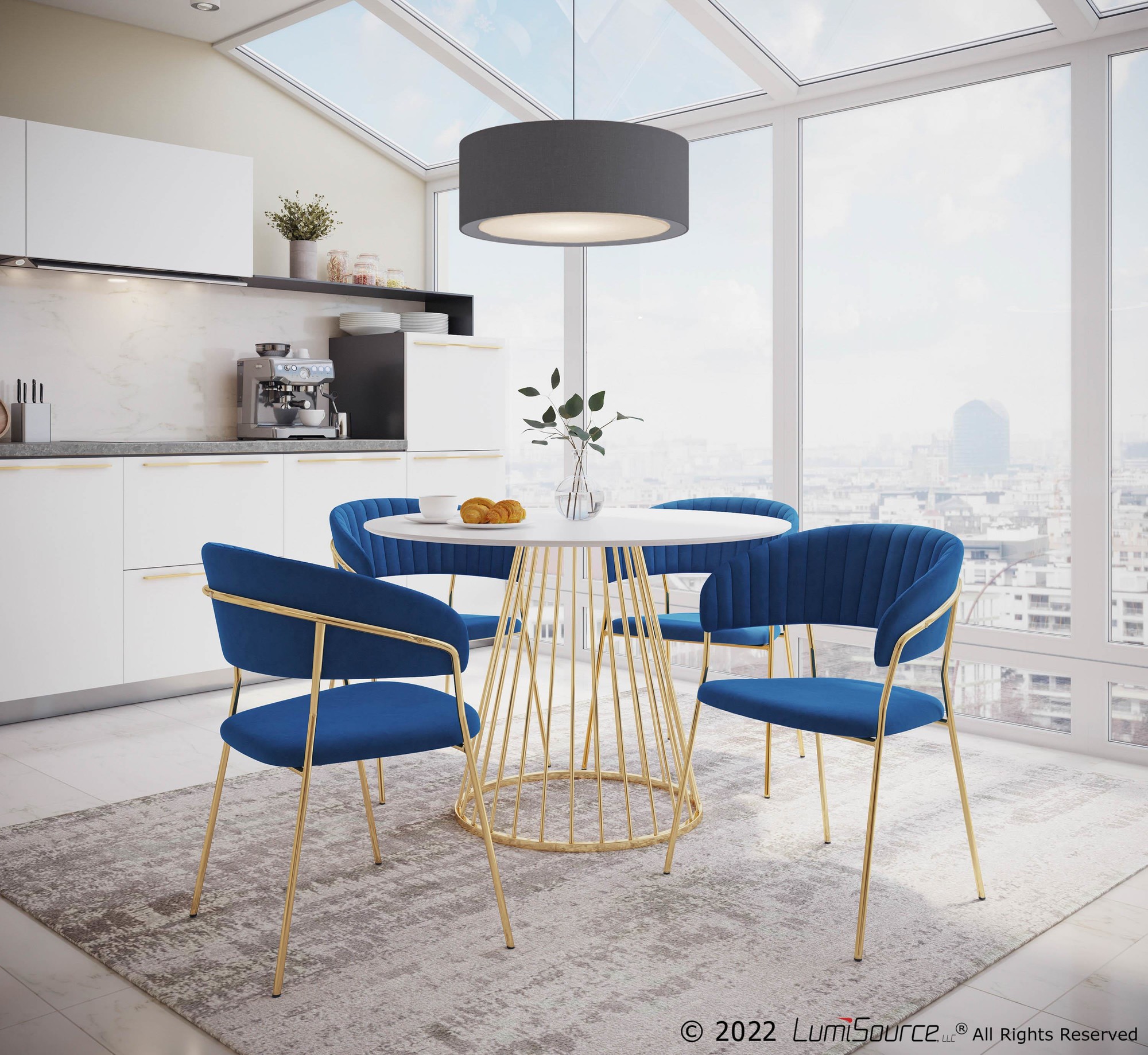 Tania Glam Blue Velvet Gold Chair Pair (Set of 2) 1 Tania Glam Blue Velvet Gold Chair Pair (Set of 2)