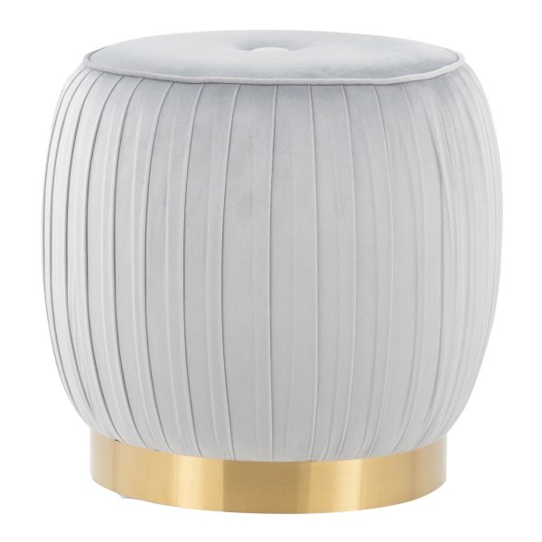 Tania Glam Silver Velvet Contemporary Ottoman Gold Steel Base 1
