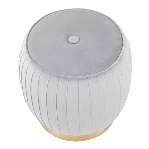Tania Glam Silver Velvet Contemporary Ottoman Gold Steel Base 2