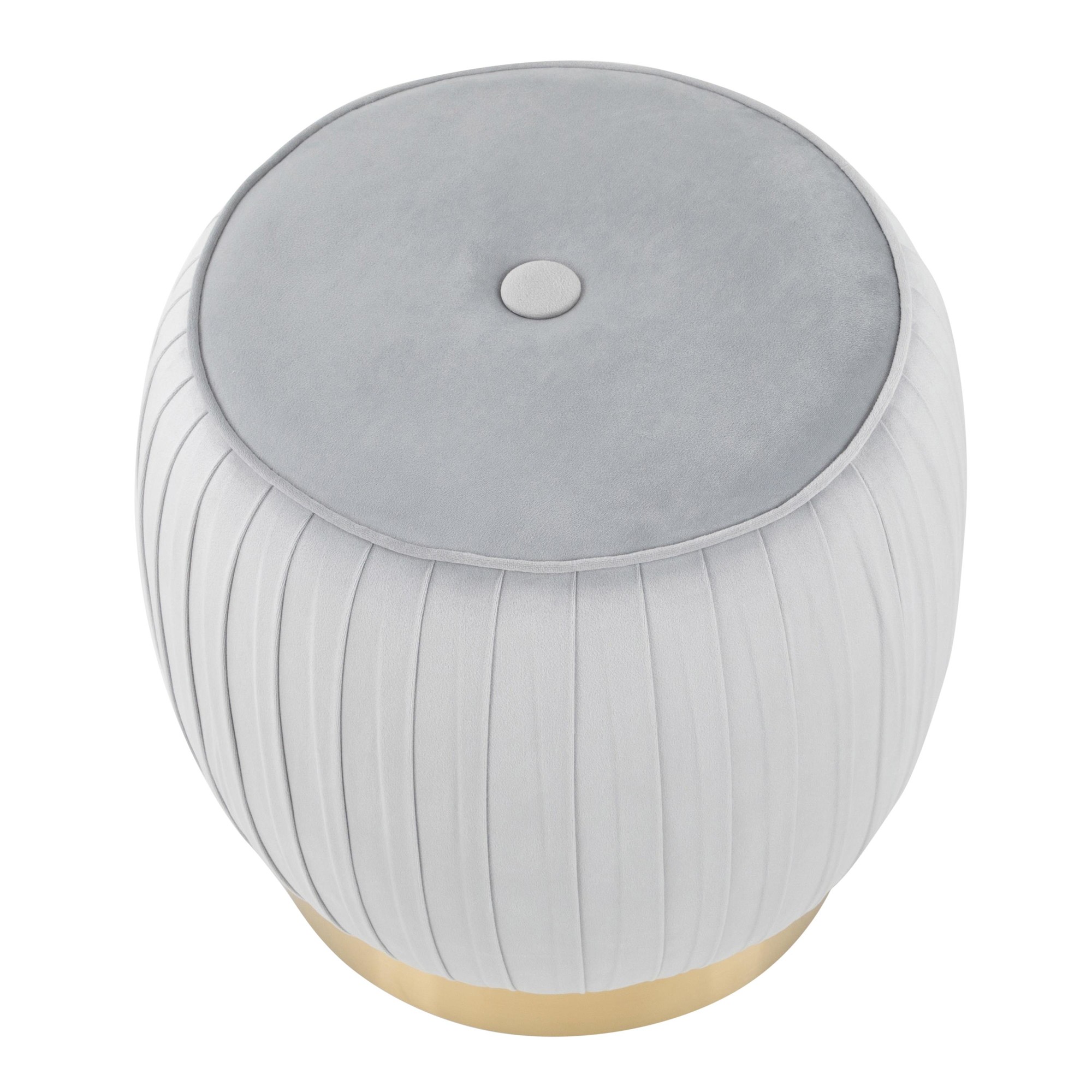 Tania Glam Silver Velvet Contemporary Ottoman Gold Steel Base 3 Tania Glam Silver Velvet Contemporary Ottoman Gold Steel Base - Image 3