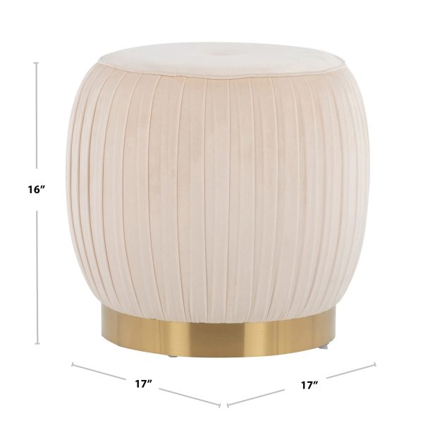Tania Glam Silver Velvet Contemporary Ottoman Gold Steel Base 3