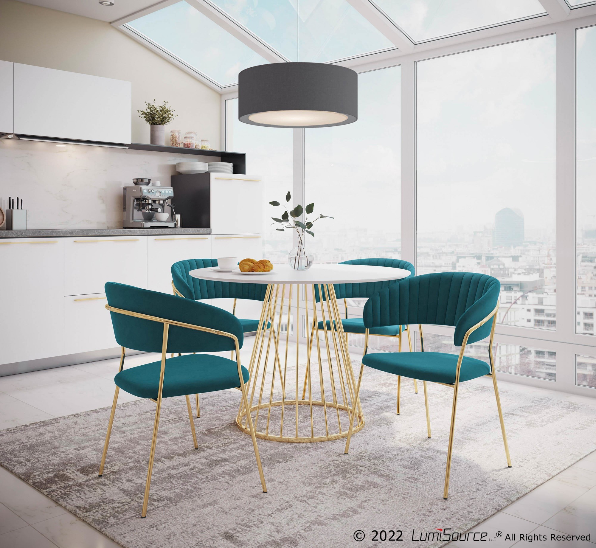 Tania Glam Teal Velvet Gold Chair (Set of 2) 1 Tania Glam Teal Velvet Gold Chair (Set of 2)