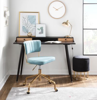 Tania Light Blue Velvet Contemporary Gold Task Chair