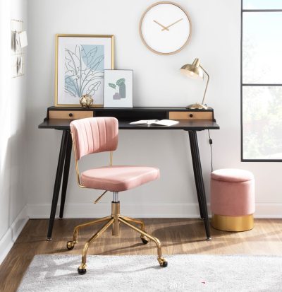 Tania Pink Velvet Contemporary Swivel Task Chair Gold Metal