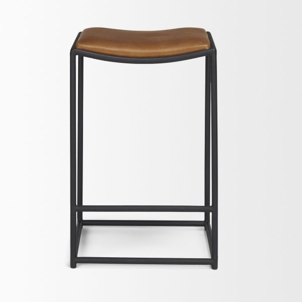 Taniel Brown Leather w Black Metal Counter Stool 2