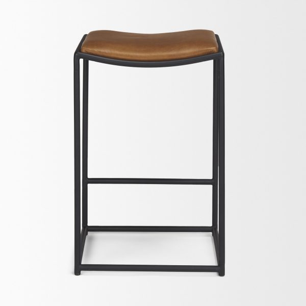 Taniel Brown Leather w Black Metal Counter Stool 4
