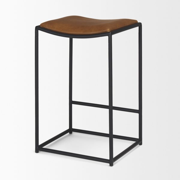 Taniel Brown Leather w Black Metal Counter Stool 5