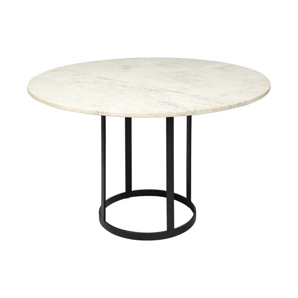 Tanner II 48 Round White Marble Top Black Metal Base Dining Table