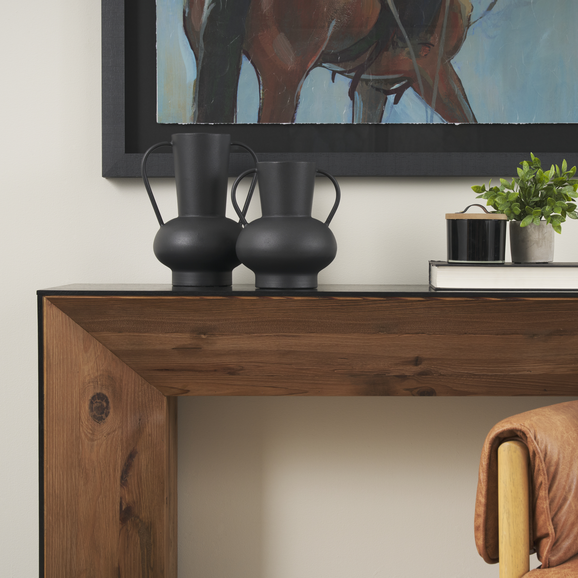 Tasya Large Matte Black w/ Handles Metal Vase 3 Tasya Large Matte Black w/ Handles Metal Vase - Image 3