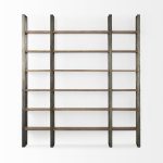 Taunton 80L x 10.5W x 90H Medium Brown Wood W/ Antique Nickel Metal Frame 6 Tier Shelving Unit