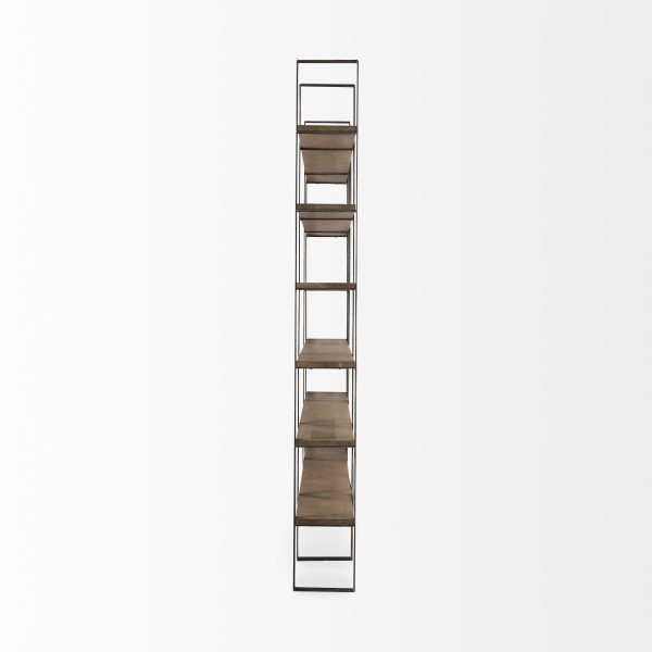 Taunton 80L x 10.5W x 90H Medium Brown Wood W Antique Nickel Metal Frame 6 Tier Shelving Unit 5